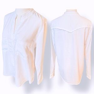 ANTHROPOLOGIE Cloth & Stone Tencel Lyocell White Button Down Shirt w Raw Edge